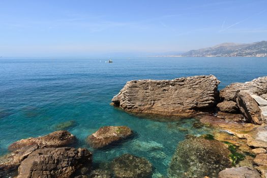 summer view of Paradiso gulf  from Punta Chiappa,  Liguria, Italy