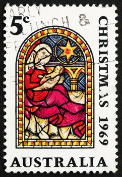 AUSTRALIA - CIRCA 1969: a stamp printed in the Australia shows Nativity, Christmas, circa 1969