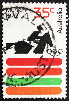 AUSTRALIA - CIRCA 1972: a stamp printed in the Australia shows Equestrian, 20th Olympic Games, Munich, circa 1972
