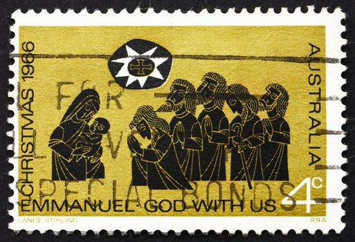 AUSTRALIA - CIRCA 1966: a stamp printed in the Australia shows Adoration of the Shepherds, Christmas, circa 1966