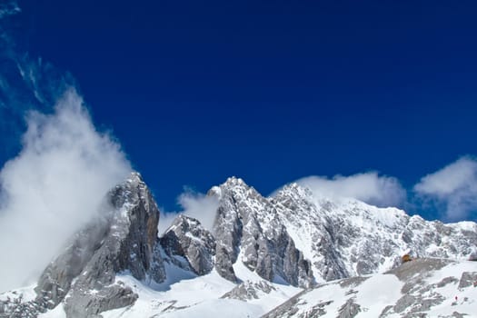 Beautiful landscape snow mountain with blue sky