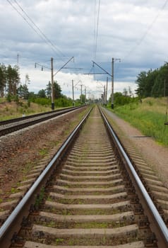 Railway of suburban message is laid through wood