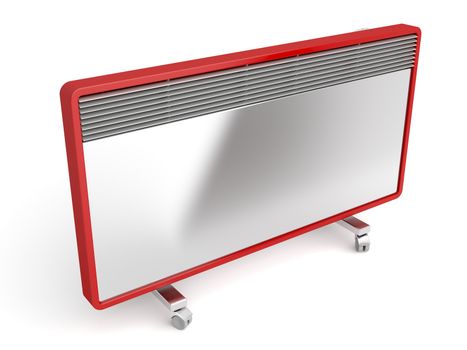 Silver-red panel heater on white background