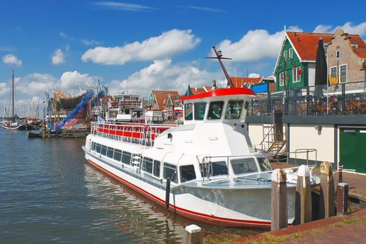 Tourist boat in the port of Volendam. Netherlands 