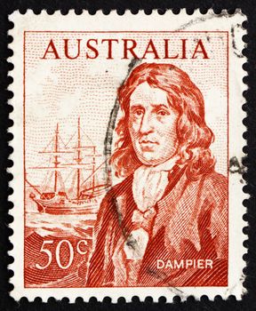 AUSTRALIA - CIRCA 1971: a stamp printed in the Australia shows William Dampier and Roebuck Sailing Ship, circa 1971