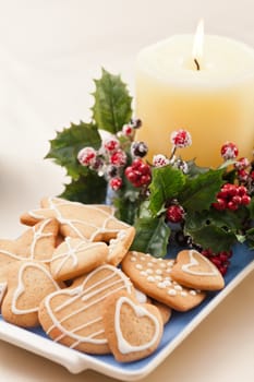 Christmas cookies, short bread in festive setting different shapes