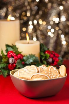Christmas cookies, short bread in festive setting different shapes