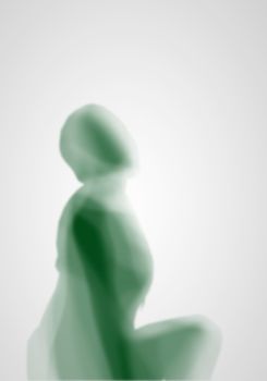 Image with a blurred female silhouette against colour background