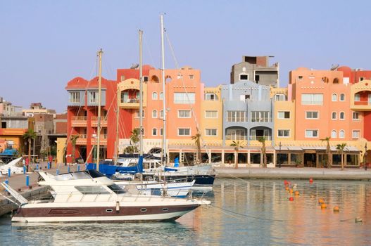 Yachts on anchorage in Marina Bay in Hurgada, Egypt