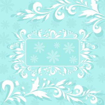 Abstract floral background with white flowers silhouettes and frame