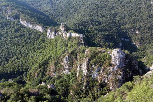 old ruined fortress mountain landscape
