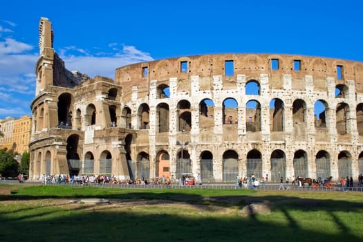 Ancient ruins of great stadium Colosseo, Rome, Italy