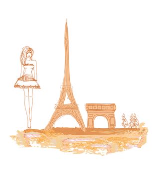 beautiful women Shopping in Paris - vector card