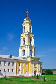 High yellow belfry in Staro-Golutvin monastery, Kolomna, Russia