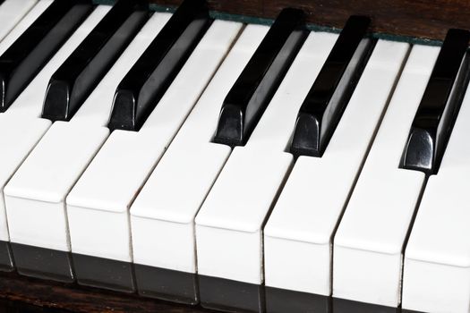 Closeup view of a piano keyboard