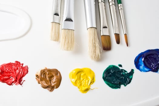Artists paint brushes and paints