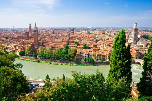 panoramic view of Verona from the high hill, Italy