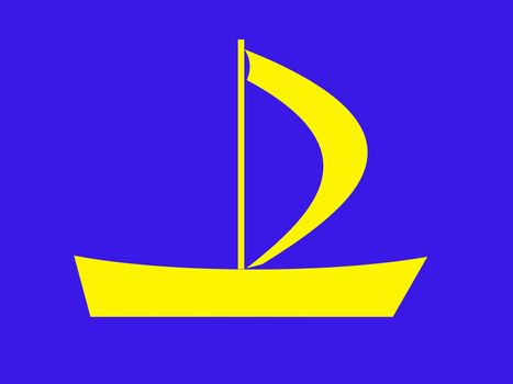 Trade mark with the yellow ship on a blue background
