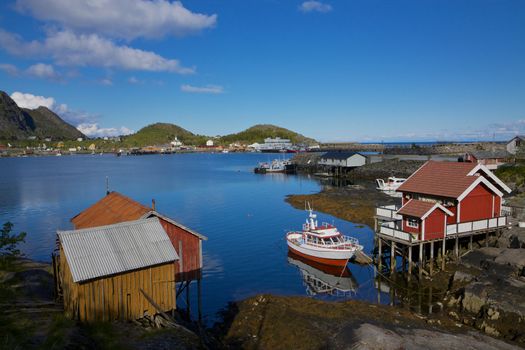 Fishing harbor in Moskenes on Lofoten islands in Norway