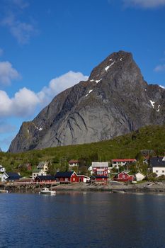 Picturesque town of Reine by the fjord on Lofoten islands in Norway