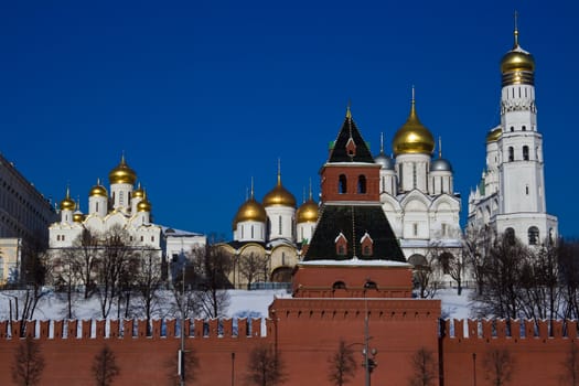 Famous Moscow Kremlin and beautiful reflection in Moskva river, Russia