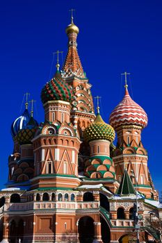 Architectural details of St Basil's Cathedral on Red Square, Moscow, Russia