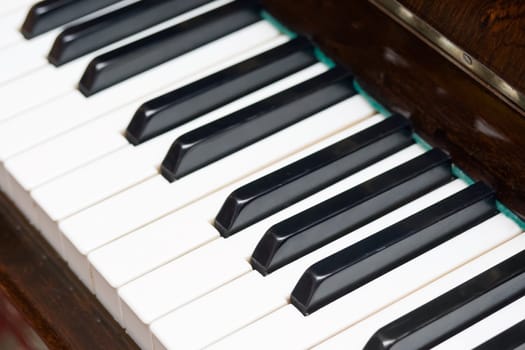 Closeup view of a piano keyboard