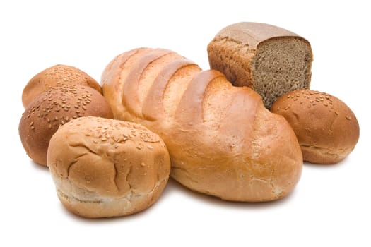 Different types of bread isolated on white