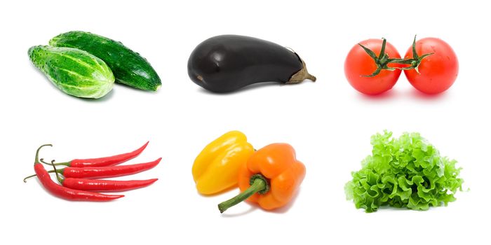 Set of healthy vegetables isolated on white background