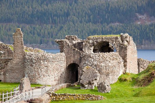Ruins of Urquhart Castle at Loch Ness Inverness Highlands Scotland UK