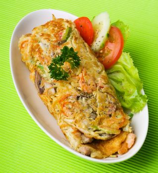 omelette with seafood, tasty omelette with seafood and mushroom