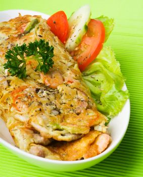 omelette with seafood, tasty omelette with seafood and mushroom