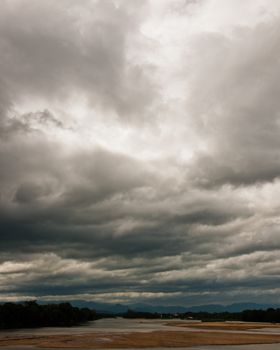 Landscape of  river and dark cloudy