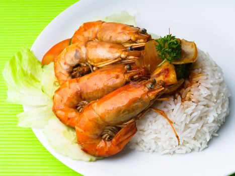 shrimp serve with rice asia food.