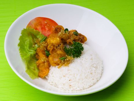 shrimp serve with rice asia food.