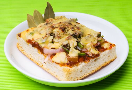 bread pizza topping on white background.
