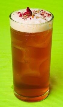 tea ice, iced tea with ice cubes on background