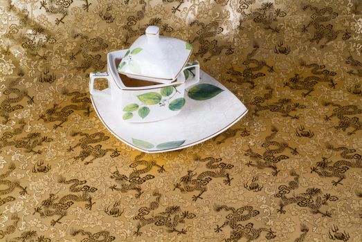 green tea set with background