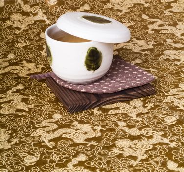 green tea set with background