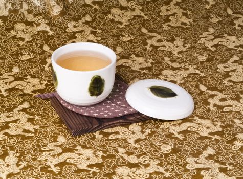 green tea set with background