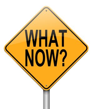 Illustration depicting a roadsign with a 'what now' concept. White background.