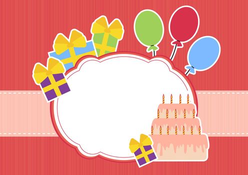 Greeting card with cake and balloons vector illustration