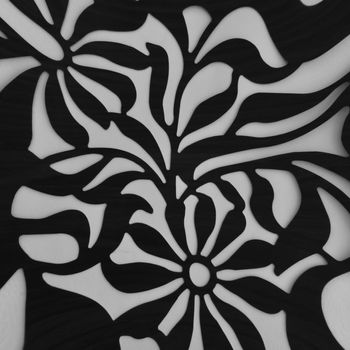 Vintage floral pattern motif. Nature background distorted flowers black and white.