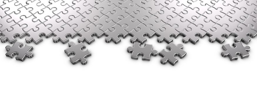 3D rendered Metal jigsaw puzzle pieces.