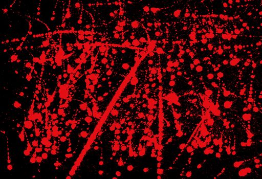 Messy red ink splashed on black background abstract paint splash illustration.