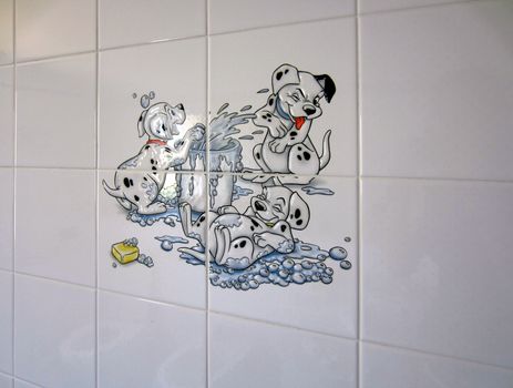 Ceramic tiles in bathroom