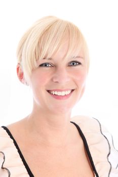 Portrait of pretty smiling blonde with blue eyes on white background Portrait of pretty smiling blonde with blue eyes on white background