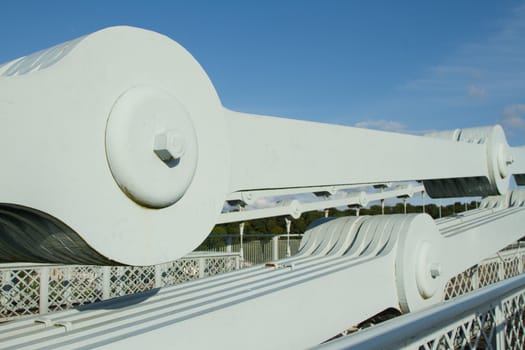 Large steel layered chain links of the Menai suspension bridge Gwynedd, Wales, UK.