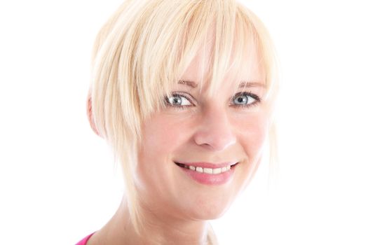 Portrait of smiling blonde woman on white background Portrait of smiling blonde woman on white background