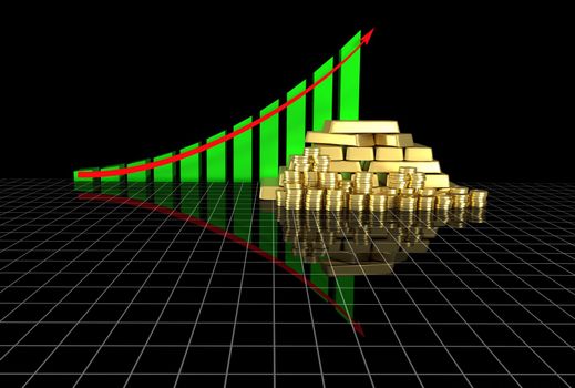 Arrowed business chart on the black background